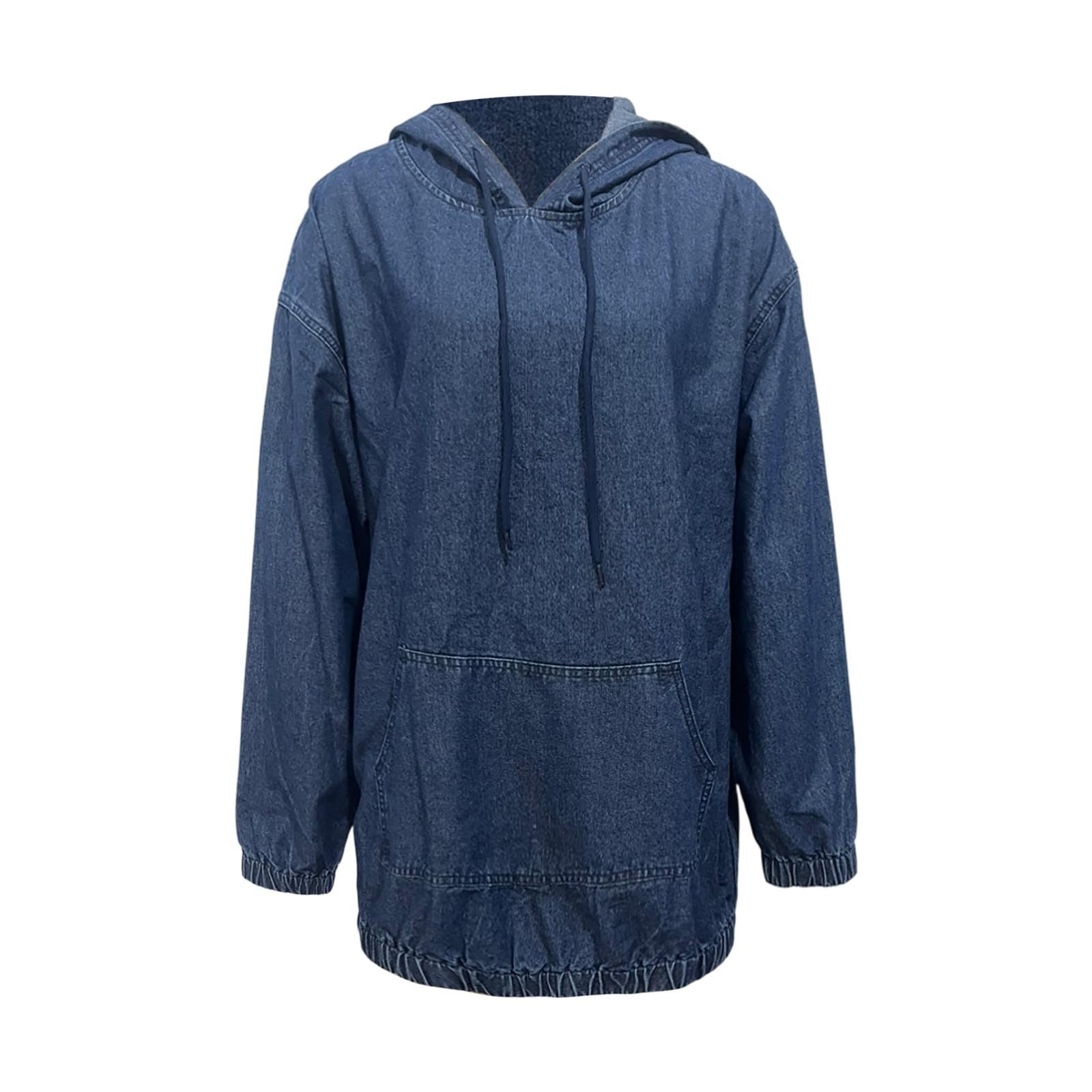 Sudadera con Capucha de Mezclilla desgastada para Mujer, Estilo Informal, con Hombros caídos, Estilo Jersey Lavado