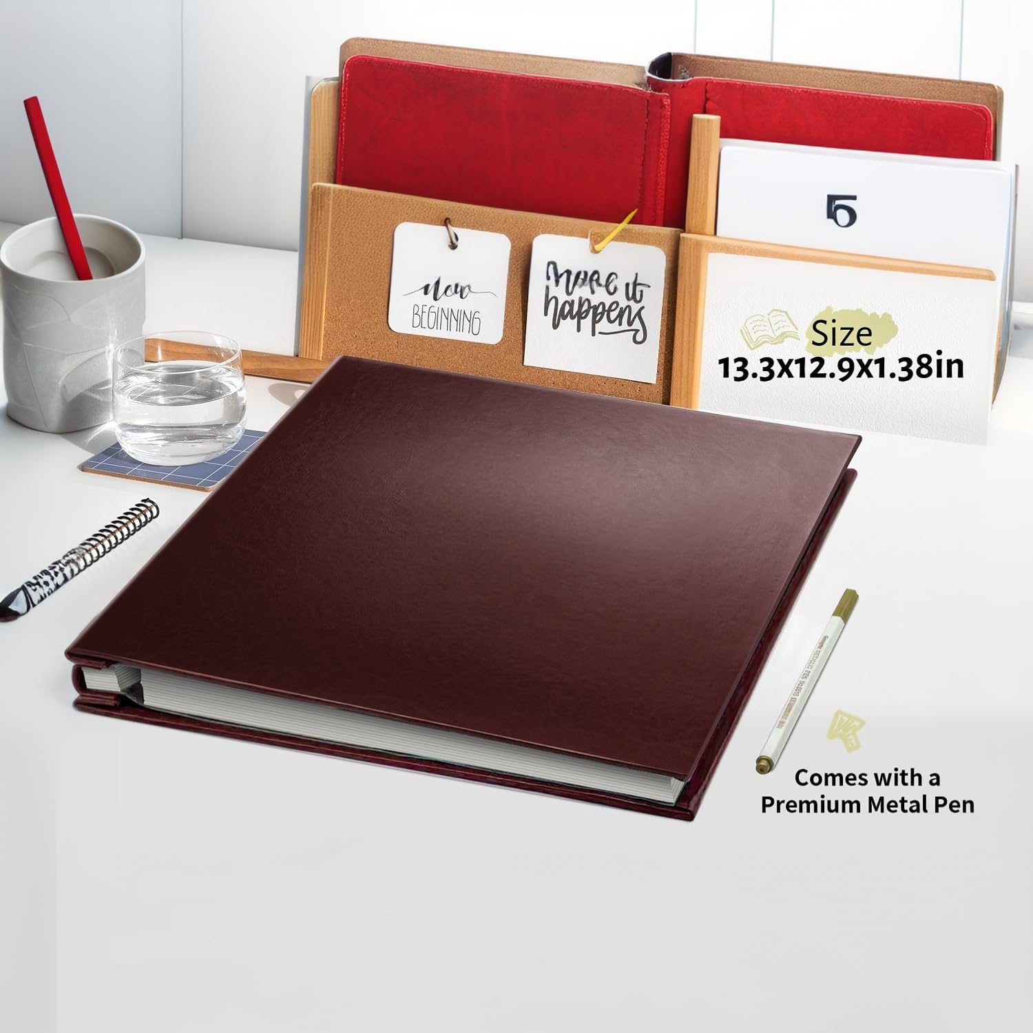 Scrapbook Album 60 Seiten Fotoalbum Selbstklebend für 15,2 x 10,2 x 12,7 cm Bilder Ledereinband DIY Fotobuch Weiß Dicke klebrige Seiten Erinnerungsbuch für Scrapbooking Alben Kunst & Handwerk Projekte