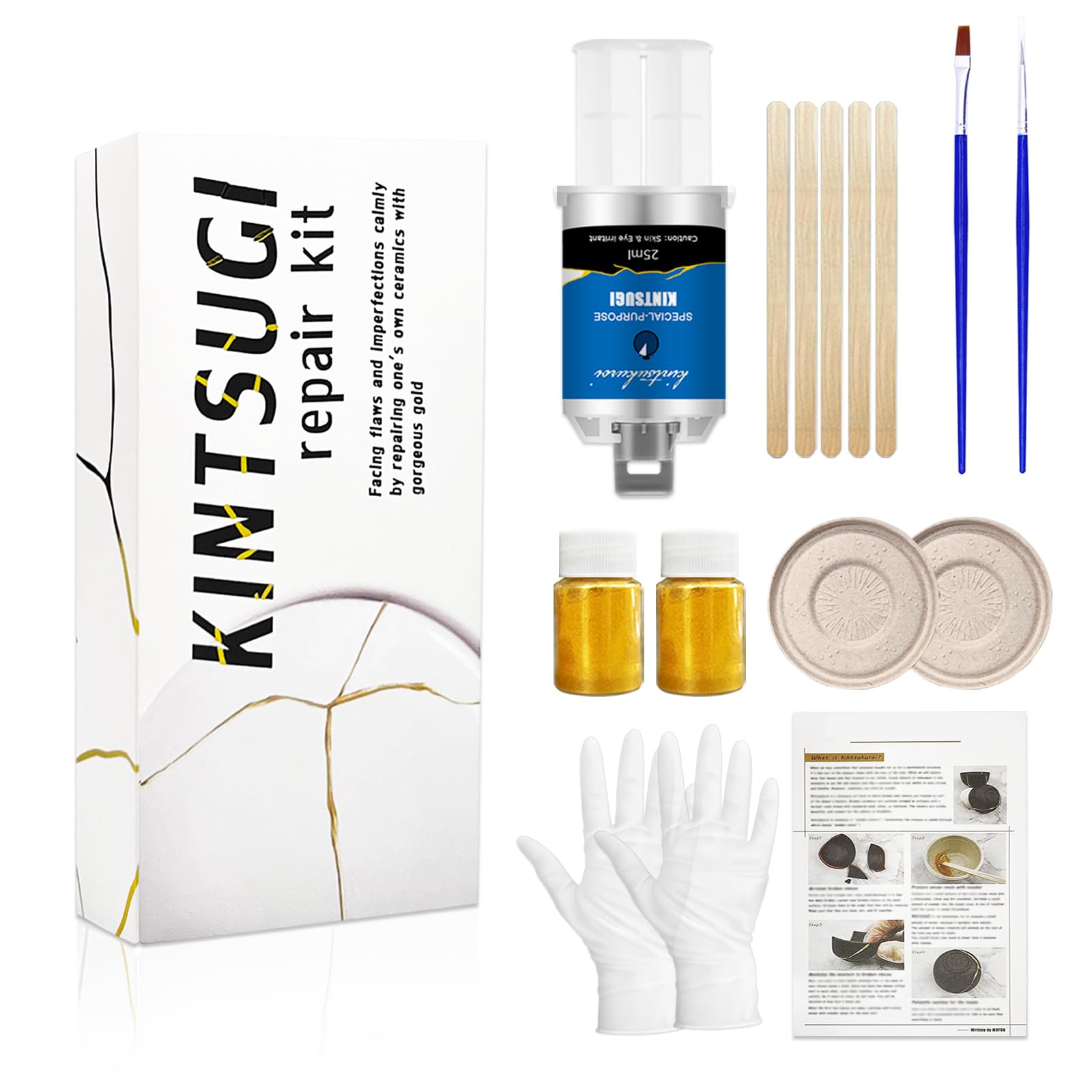 MUFUN Kintsugi Repair Kit, Repair Ceramic Bowls & Vases with Gold Powder Glue, Entry-Level Kintsugi Kit Perfect for Beginners, Easy Kintsugi Craft