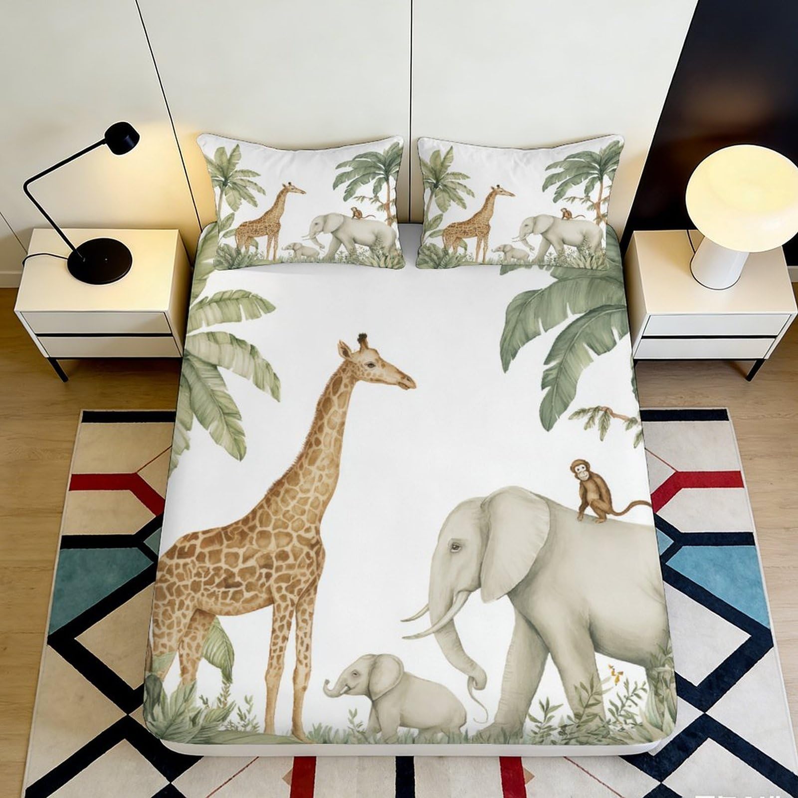 Pnayamiorkfel Style-2 3D Printed Safari Animals Fitted Sheet Microfiber Soft Breathable Jungle Wildlife Bed Cover For Bedroom Dorm Decor 90X200x25cm