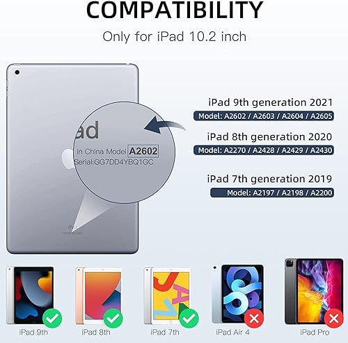 Miniatura 24 de Mastten Funda compatible con iPad de 9ª/8ª/7ª generación, para iPad de 10.2 pulgadas con soporte para lápiz, cubierta trasera de TPU Smart Stand
