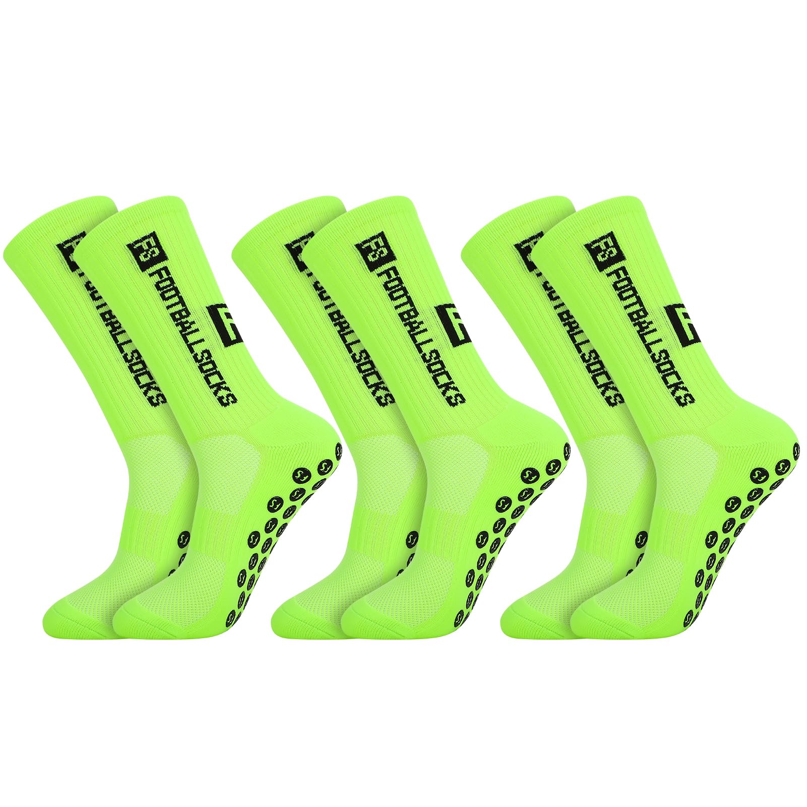 FANTESI 3 Paare Fußballsocken für Herren Damen, Sportsocken Fußball Anti Rutsch Grip Fußball Socken 39-46 Rutschfeste Sportsocken für Fussball Basketball Laufen, Grün