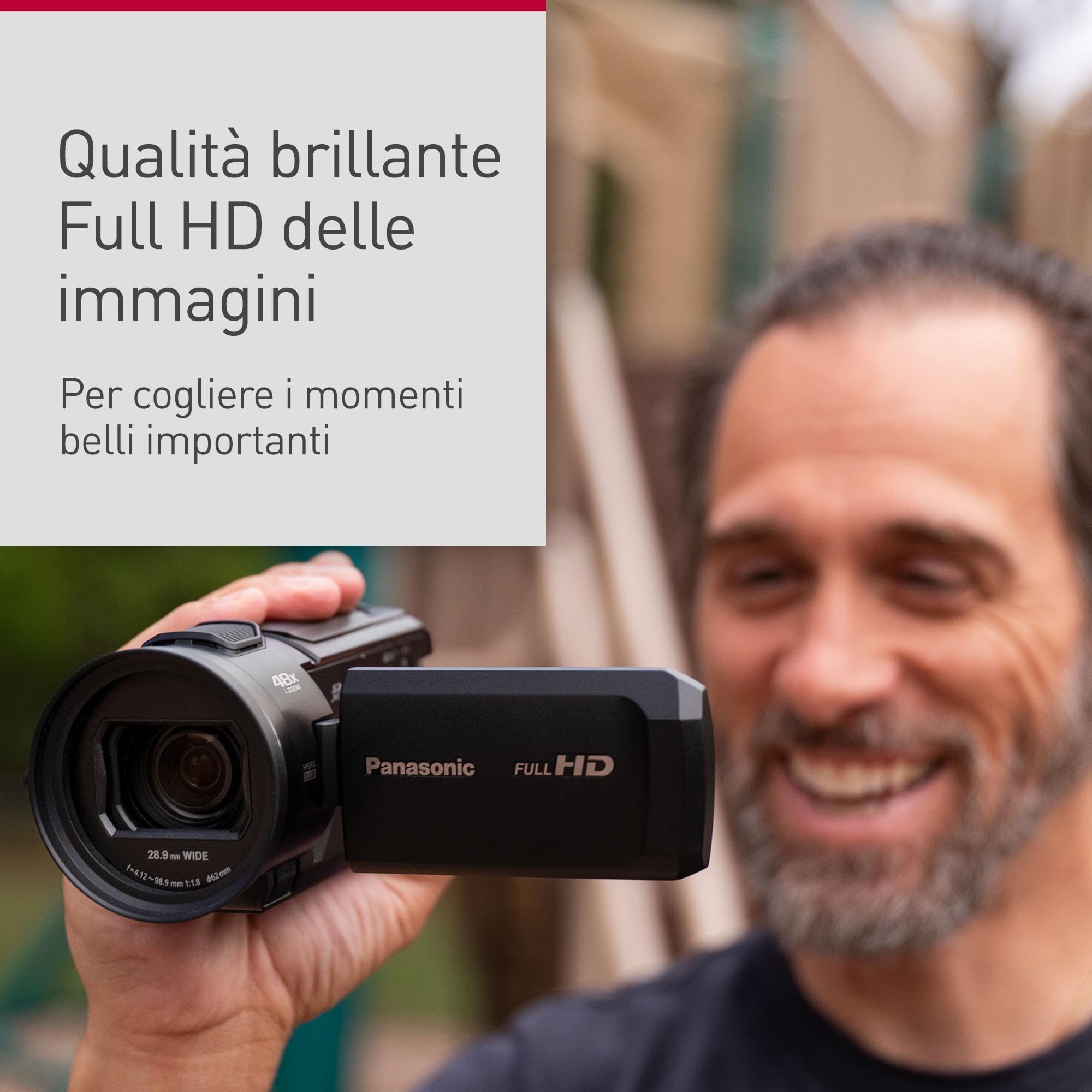 Panasonic HC-V900E-K Videocamera Compatta Full-HD, Grandangolo 25 mm, Zoom Ottico 24x, Nero