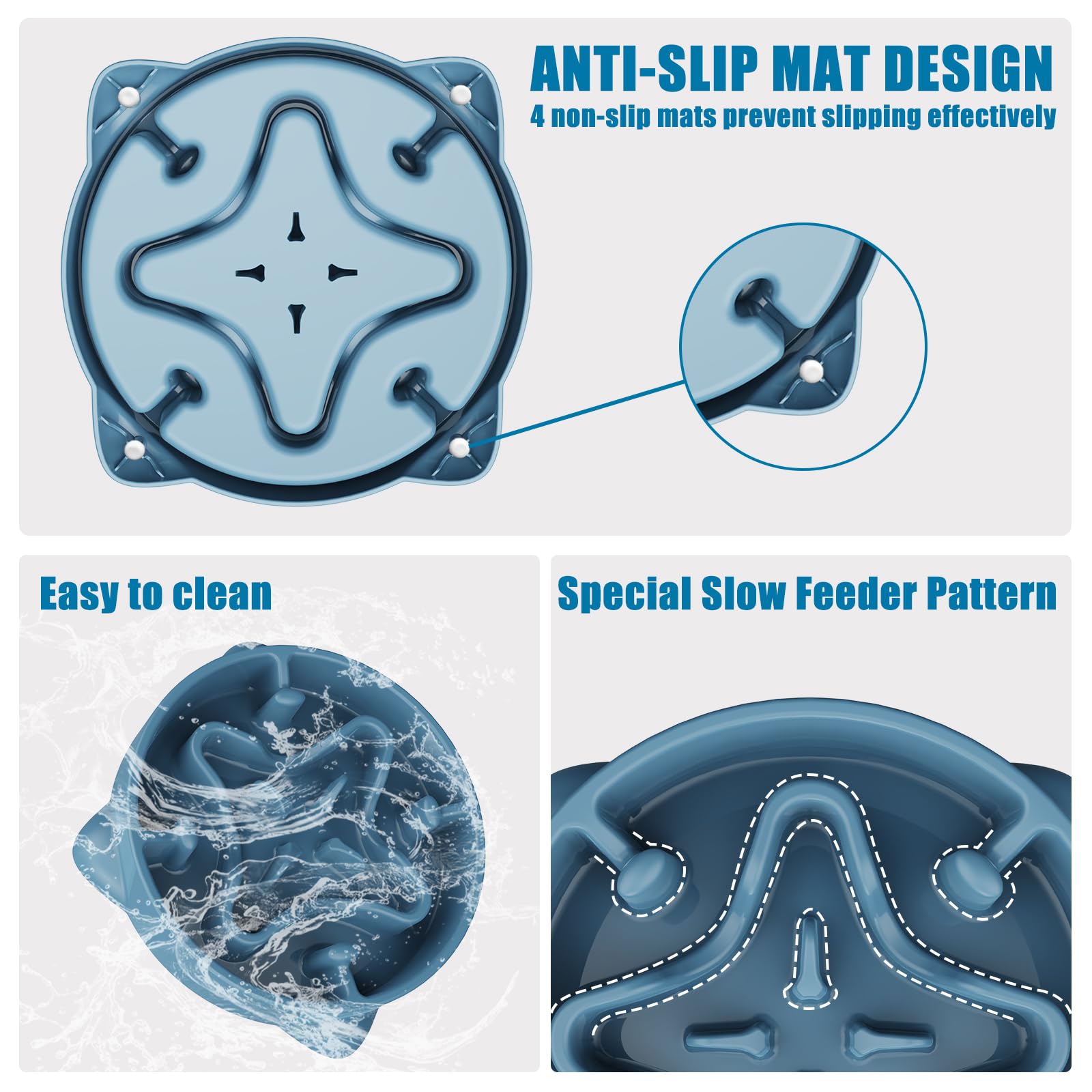 TOKAYIFE Ciotola anti ingozzamento 21.8cm Cibo lento per animali domestici Ciotola per cani e gatti Anti-rigurgito Antiscivolo Durevole (M, Blu)