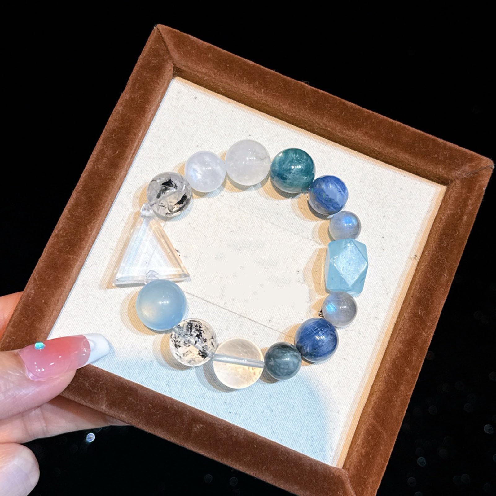 Pulsera de Piedra Aguamarina, auténticas Pulseras elásticas de Cuarzo Transparente, Cuentas de Cristal Azul Claro para la Paz y la claridad, joyería elástica para meditación