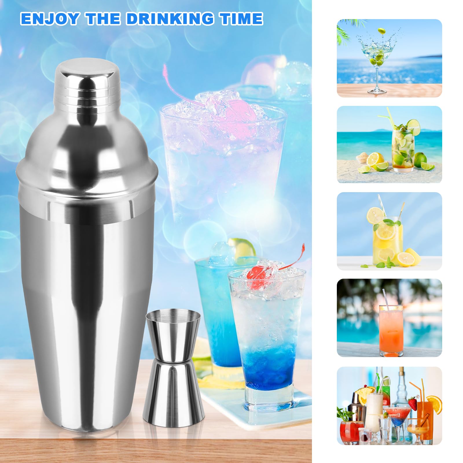 750ML Coctelera, 5 Piezas Juego de Cocktail Shaker INOX, coctelera Profesional Herramientas con Medidor, Cuchara, para Mezclar Bebidas, Hogar, Barra, Fiestas (Plata)