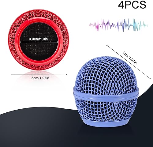 Miniatura 2 de Facmogu 4 cabezales de micrófono de malla, repuesto de cabezal de micrófono Beta58A, cabezal de bola de rejilla de micrófono con espuma interior,