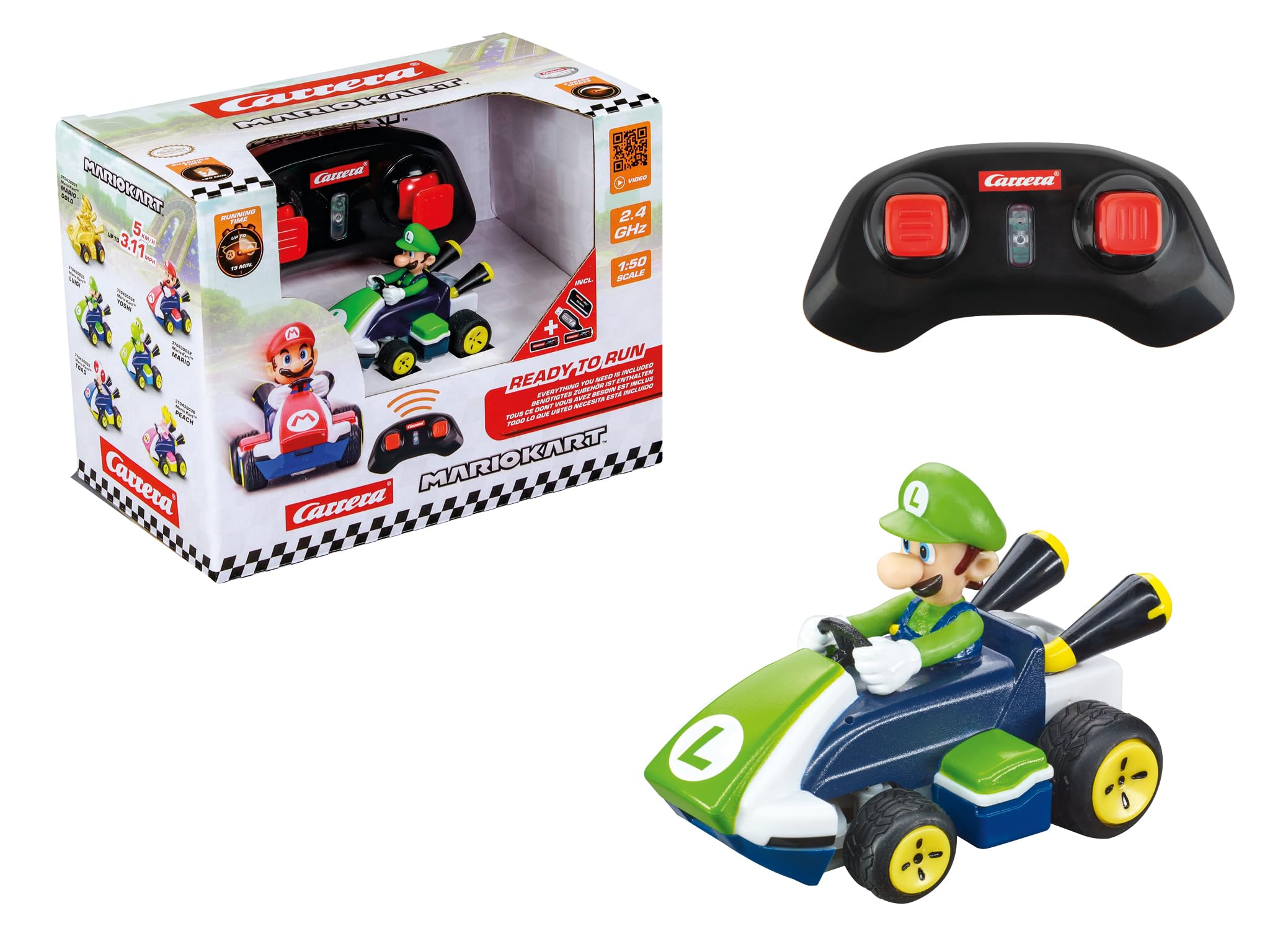 Carrera RC Mario Kart Mini RC Luigi, For Children and Adults, Boys & Girls, Unique Original Licence, Instant Driving Fun with Ready to Run, Green, Length 6.2cm