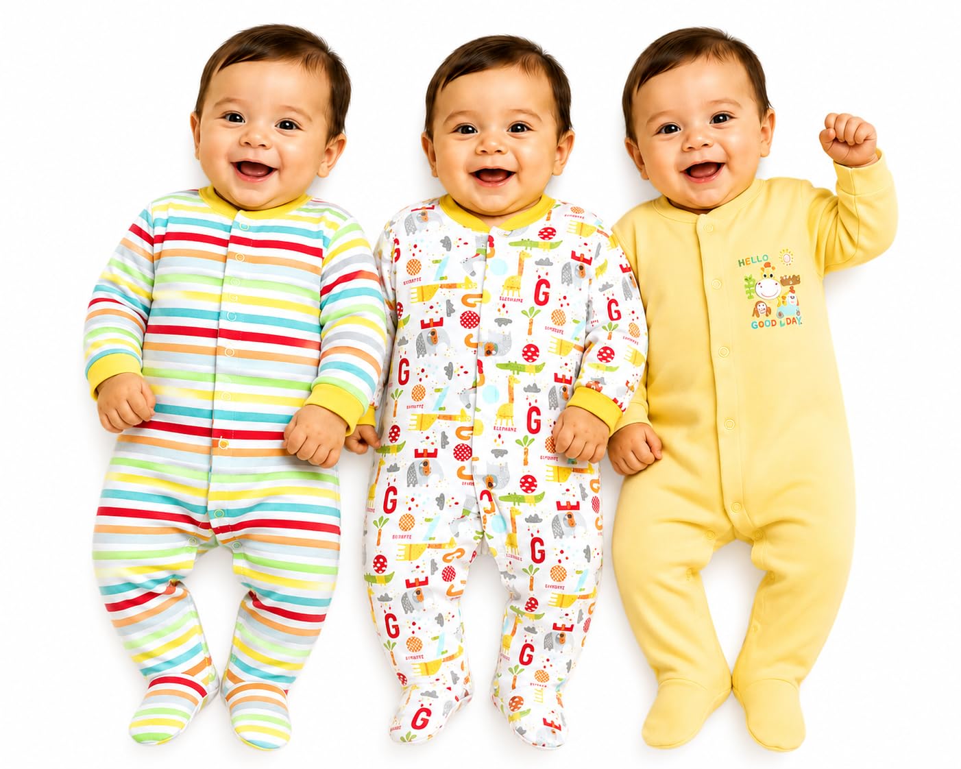 EIO 100% Cotton Rompers/Sleep Suits/Jumpsuit/Night Suits for Baby Boys & Girls, Infants, New Born Pack of 3