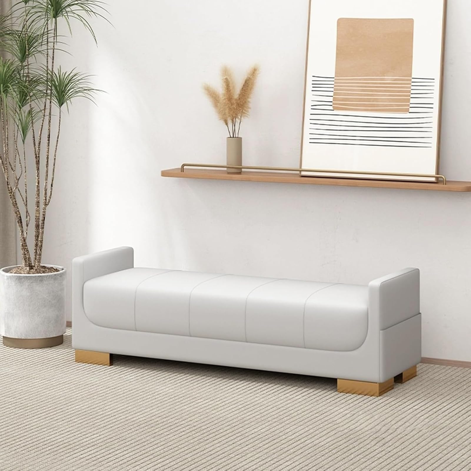Banc de rangement à chaussures 80 cm gris clair avec siège rembourré pour couloir