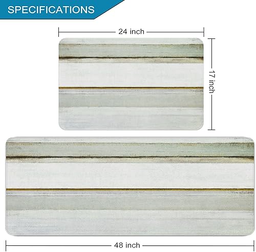 Miniatura 10 de RYANZA Juego de 2 alfombras de cocina abstractas antifatiga antideslizantes acolchadas rayas naranjas y rosas pintura artística cómoda para