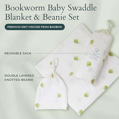 Miniatura 4 de Manta unisex | Viscosa tejida de alta calidad grande hecha de bambú | Juego de envoltura para bebés, manta de recepción y gorro | Regalo para recién