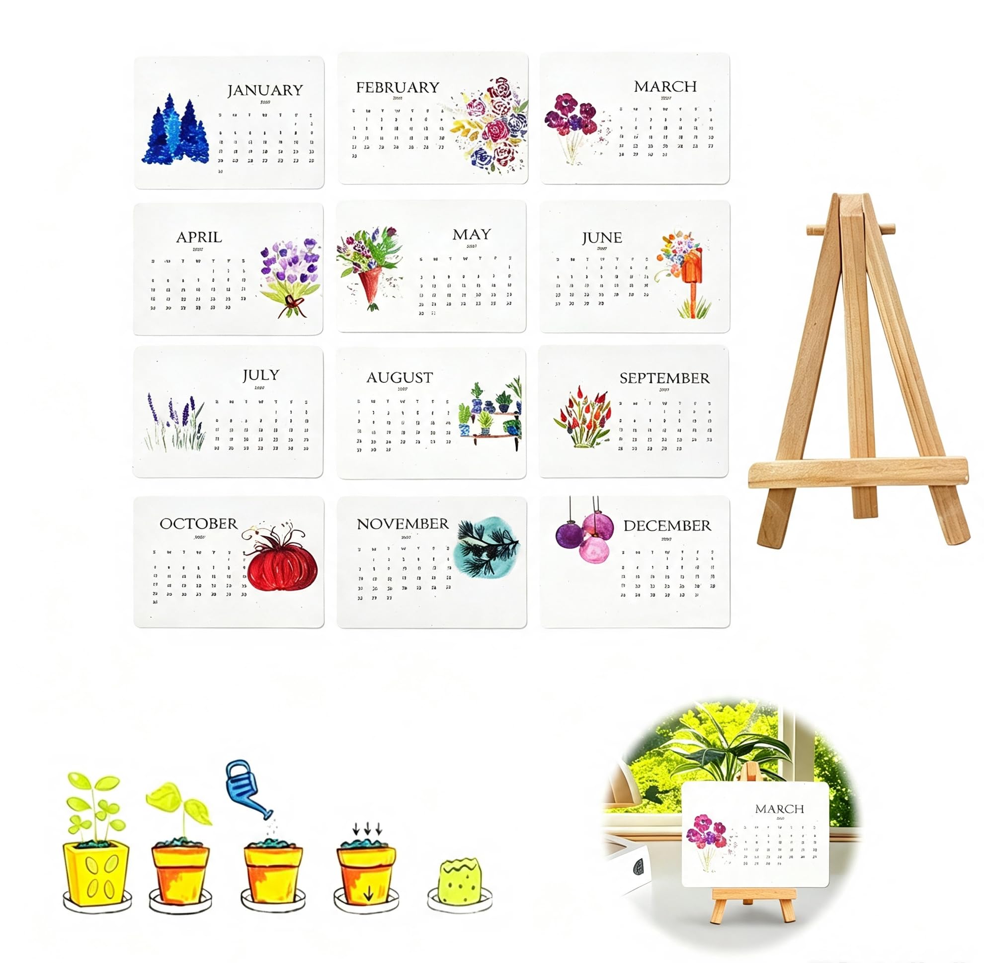Gardening Journal Seed Calendar 2027 Wildflower Paper Calendar with Stand,A