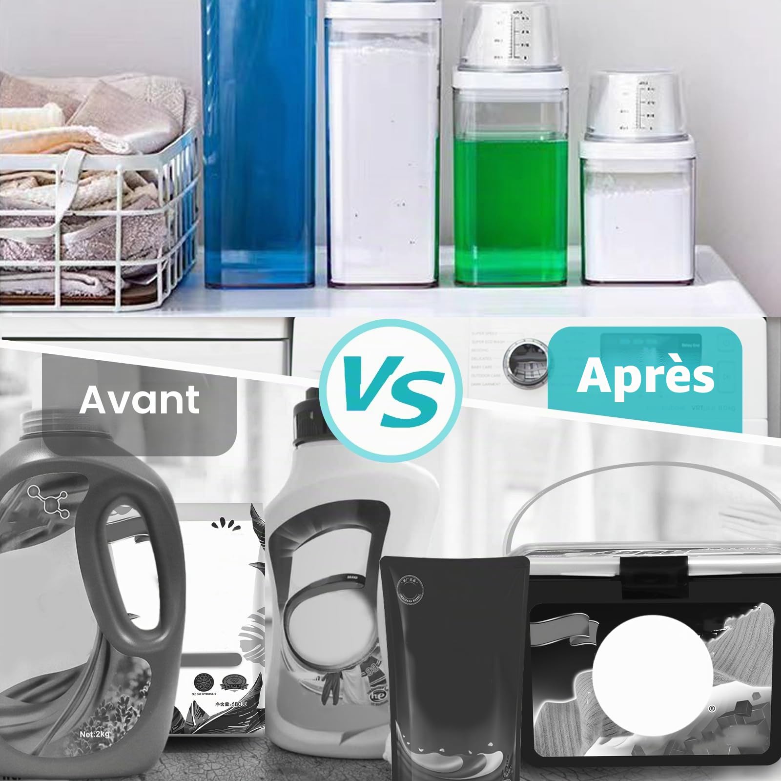 Distributeur Lessive Liquide, Acrylique, Multi-Usage,Étanches À L'humidité, HerméTique De Avec Tasse à Mesurer Distributeur De Lessive En Poudre pour la Buanderie (2300ml*2)