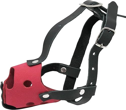 Miniatura 4 de Bozal de cuero genuino suave para perros de dos tonos para razas y cachorros XXS y XS (circunferencia de nueve de 5 pulgadas longitud del hocico de