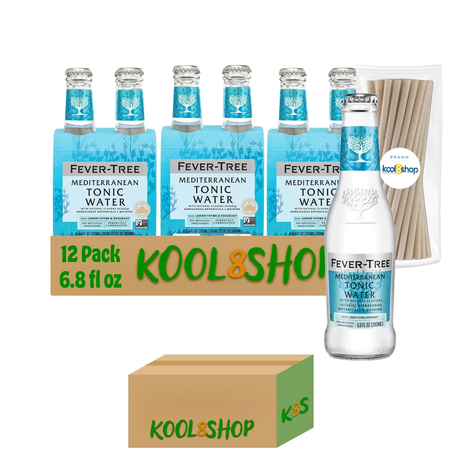 Fever-TreeMediterranean Premium Cocktail Mixer 6.8 fl oz Glass Bottles 12 Pack