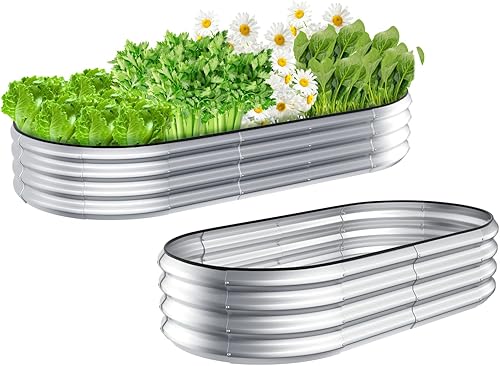 Kesfitt Kit de cama de jardín elevada de 4 x 2 x 1 pies y 6 x 3 x 1 pies, maceta galvanizada para exteriores, cajas elevadas de metal grandes con