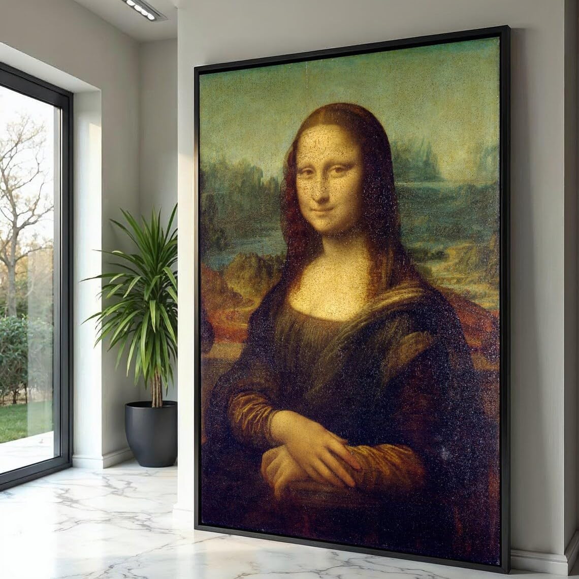TONGYINLI Klasyczny portret Mona Lisa, renesansowa sztuka ścienna dekoracja ścienna, słynny plakat w stylu vintage, elegancki mural do domu (30 x 40 cm/rama wewnętrzna)