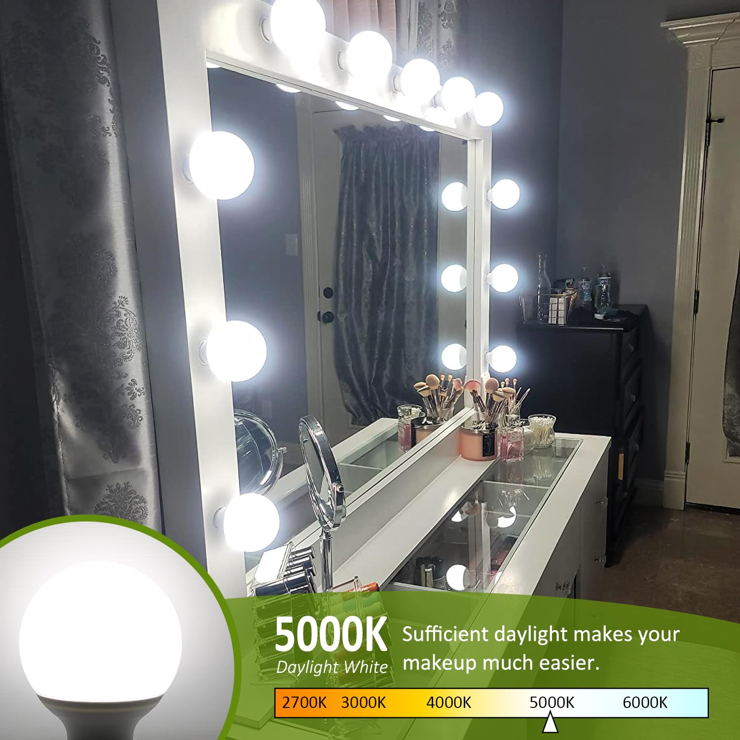 8-Pack G25 LED Globe Light Bulbs Daylight 5000K 120V 40W Equivalent LED Vanity Light Bulbs for Bathroom Mirror — view 4