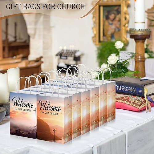 Miniatura 5 de Chuangdi 50 bolsas de bienvenida para iglesia de 5.91 x 3.15 x 8.27 pulgadas, bolsas de regalo religiosas de bienvenida a nuestra iglesia con asas