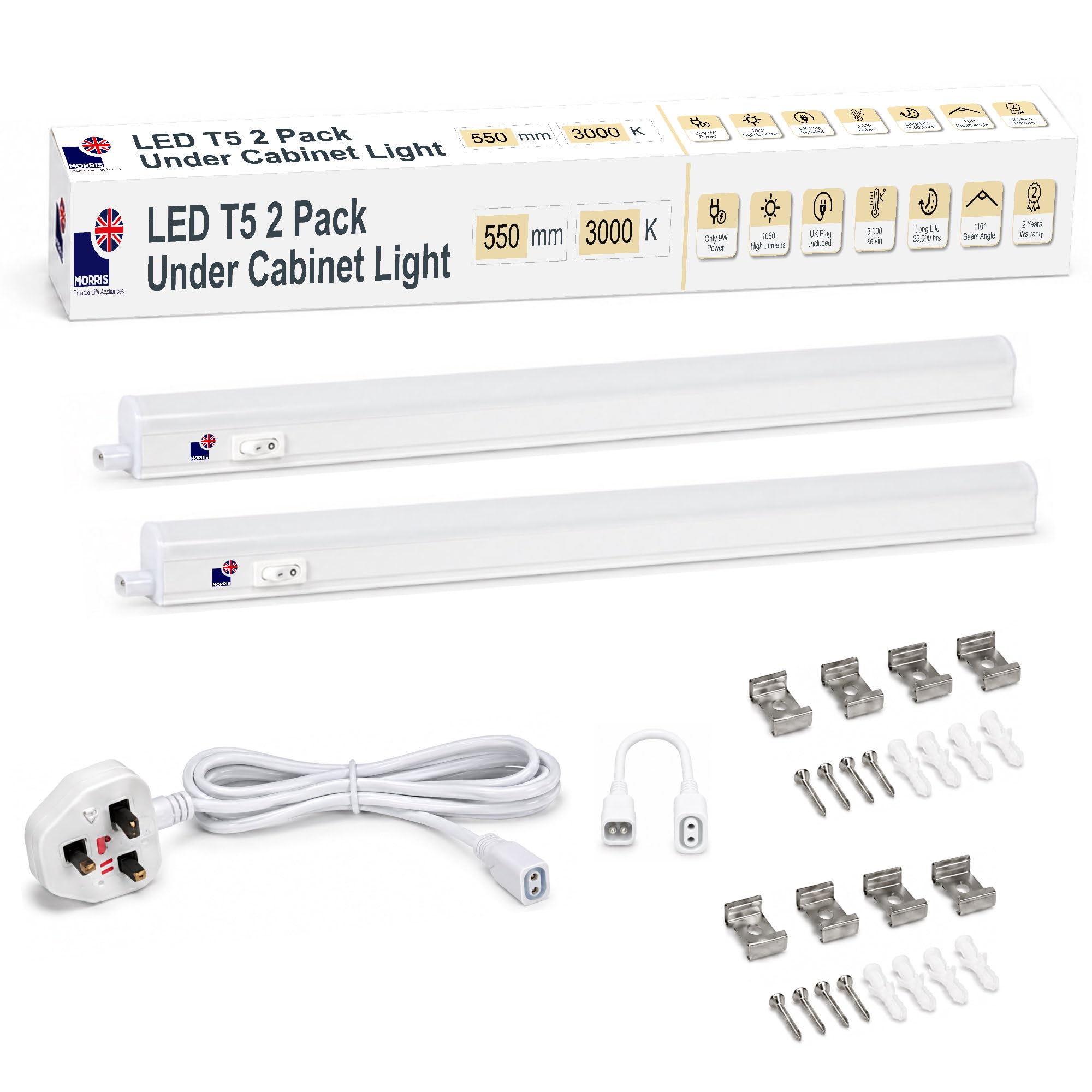 Morris LED Under Cabinet Kitchen Lighting Linkable - 6500K, 550mm