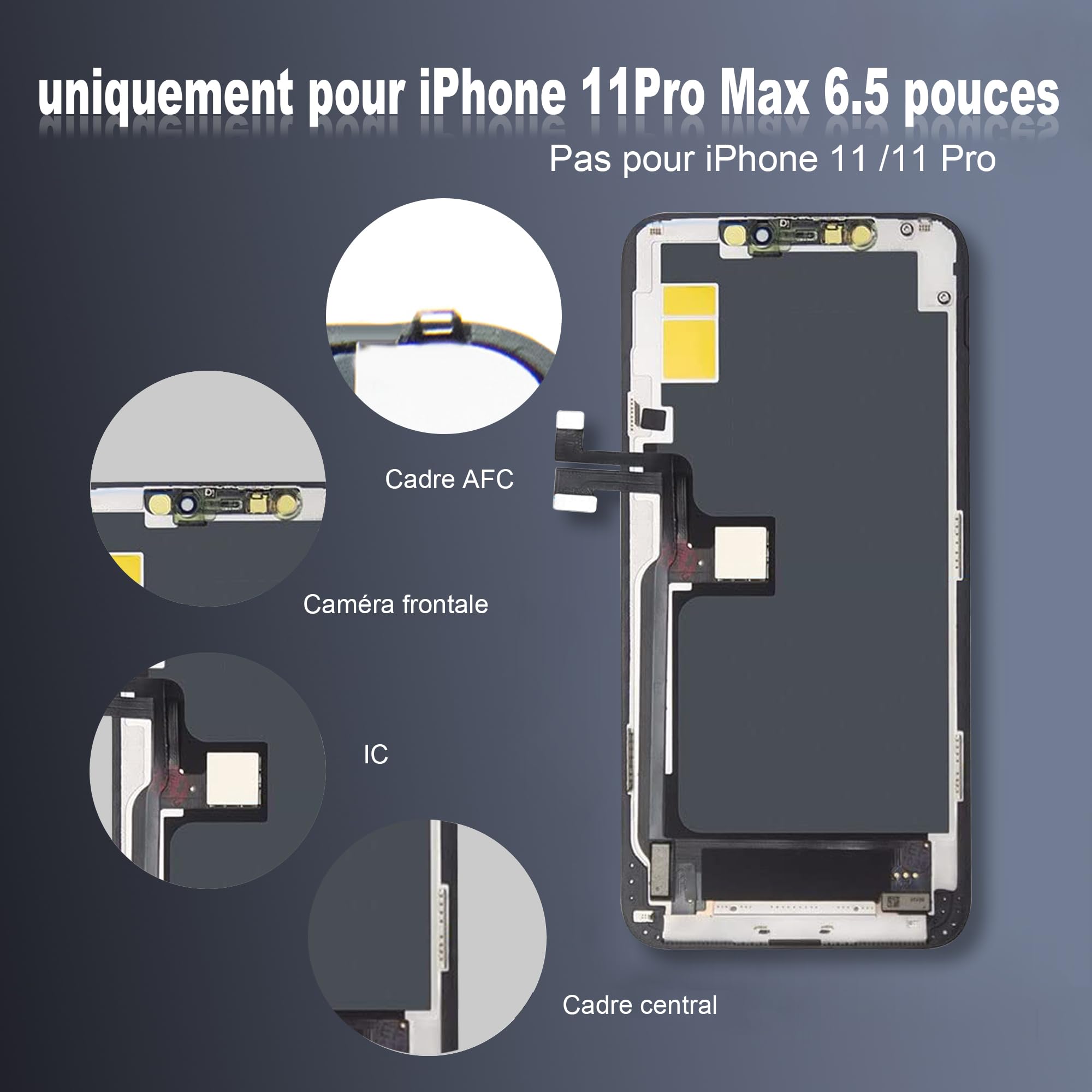 Cadre de Rechange pour iPhone 11 Pro Max avec écran LCD et numériseur d'écran Tactile 3D avec kit d'outils de réparation avec adhésif étanche en Verre trempé