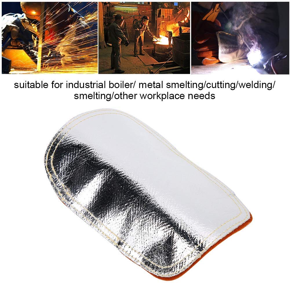 Almohadilla de Mano de Soldadura, Almohadilla para Soldar, Cuero, Parte Trasera Aluminizada, Escudo de Calor Dividir Cuero de Vaca