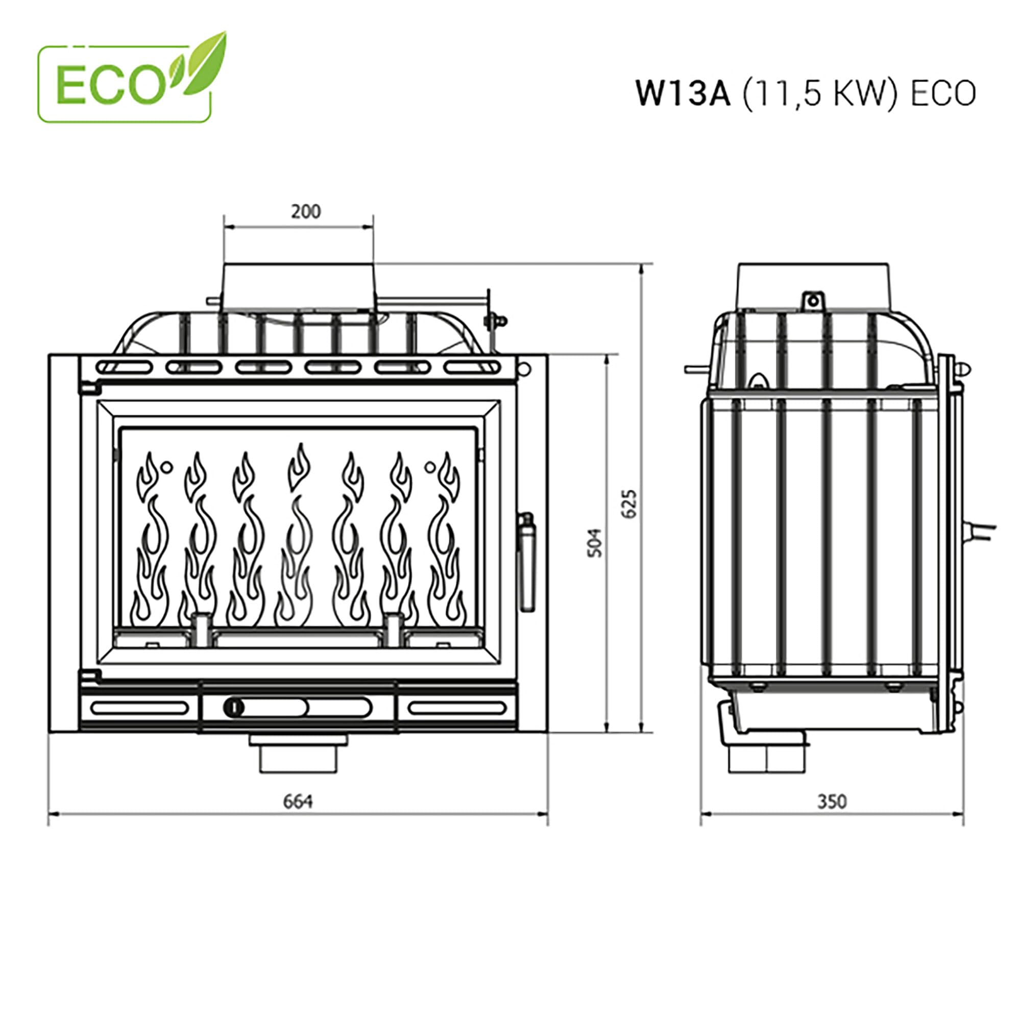 Insert en fonte pour cheminée à bois - W13A (11,5 kW) ECO