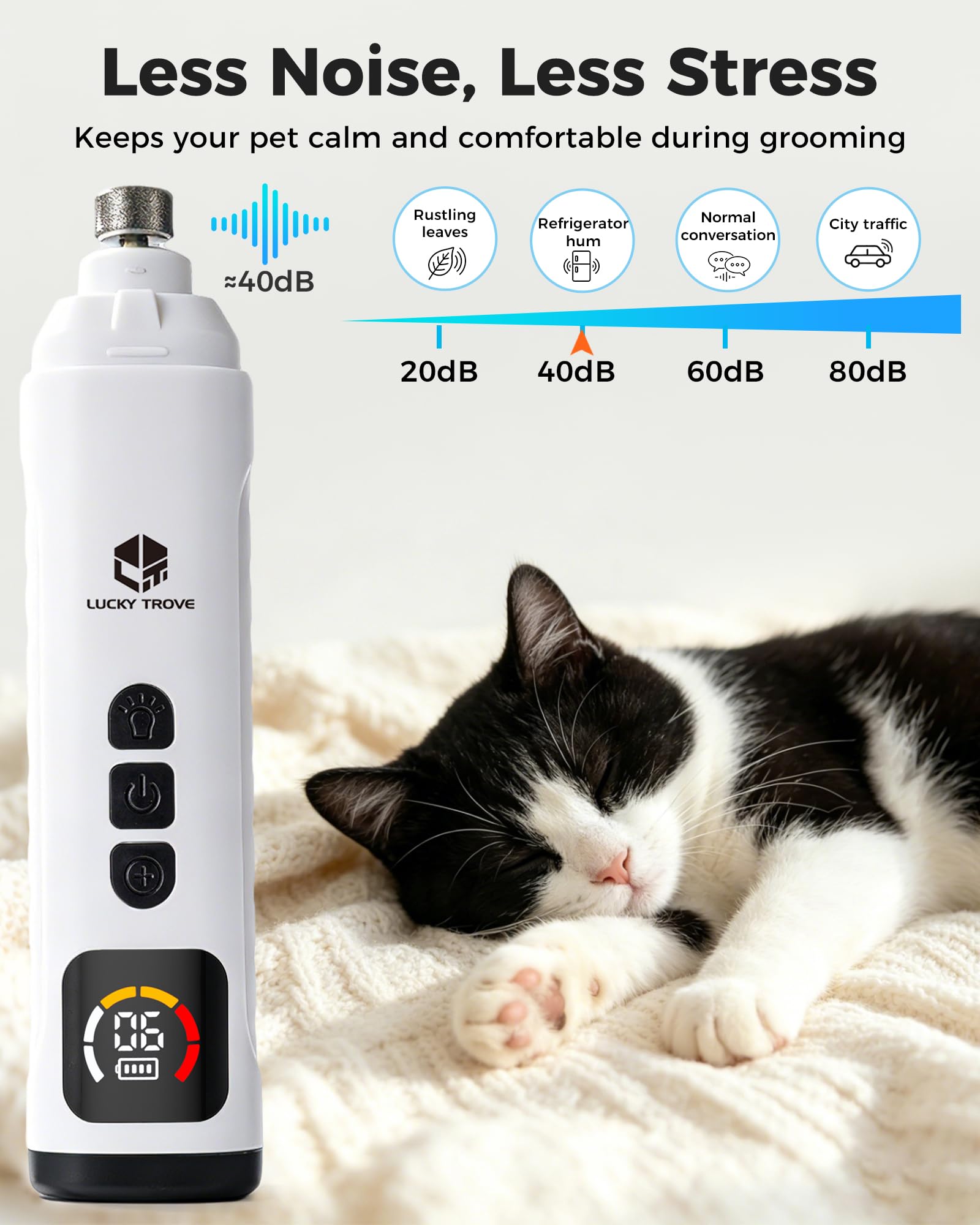 Broyeur à ongles professionnel pour chien - Moteur sans balais, 11 000 tr/min, 6 vitesses, silencieux de 40 dB, 2 lumières LED, soin des ongles indolores pour animaux de compagnie, rechargeable