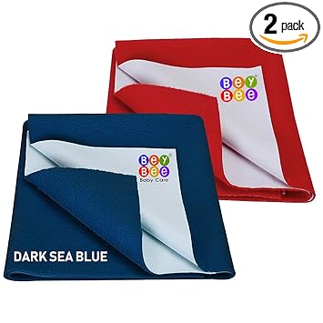 BeyBee Just Dry Bed Protector Baby Mats Waterproof Sheet for Born Babies Gifts Pack Diaper Changing Pads (Small, Dark Sea Blue/Red) - image, photos