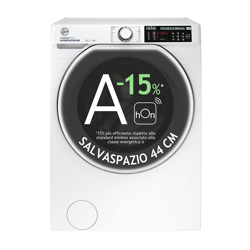 Hoover HW4 27AMC7/1-S H-WASH 500 Lavatrice Smart 7 Kg, 1200 Giri, Wi-Fi + Bluetooth, Carica Frontale, Funzione Vapore, Motore Inverter, 60x45x85 cm, Bianco, Classe A