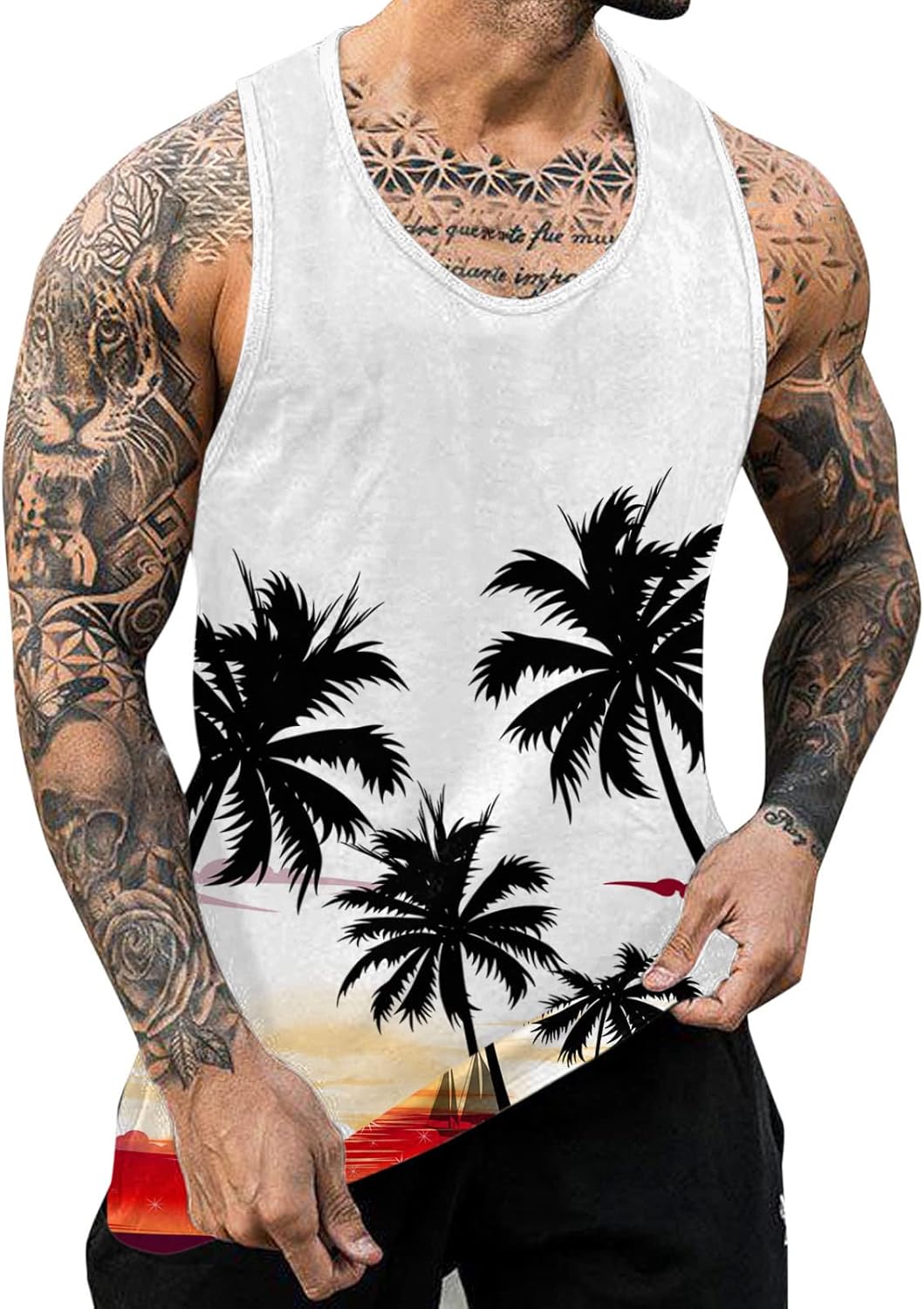 SENIQ Camiseta sin mangas para hombre camiseta sin mangas de playa para verano diseño hawaiano de secado rápido camiseta sin mangas para gimnasio
