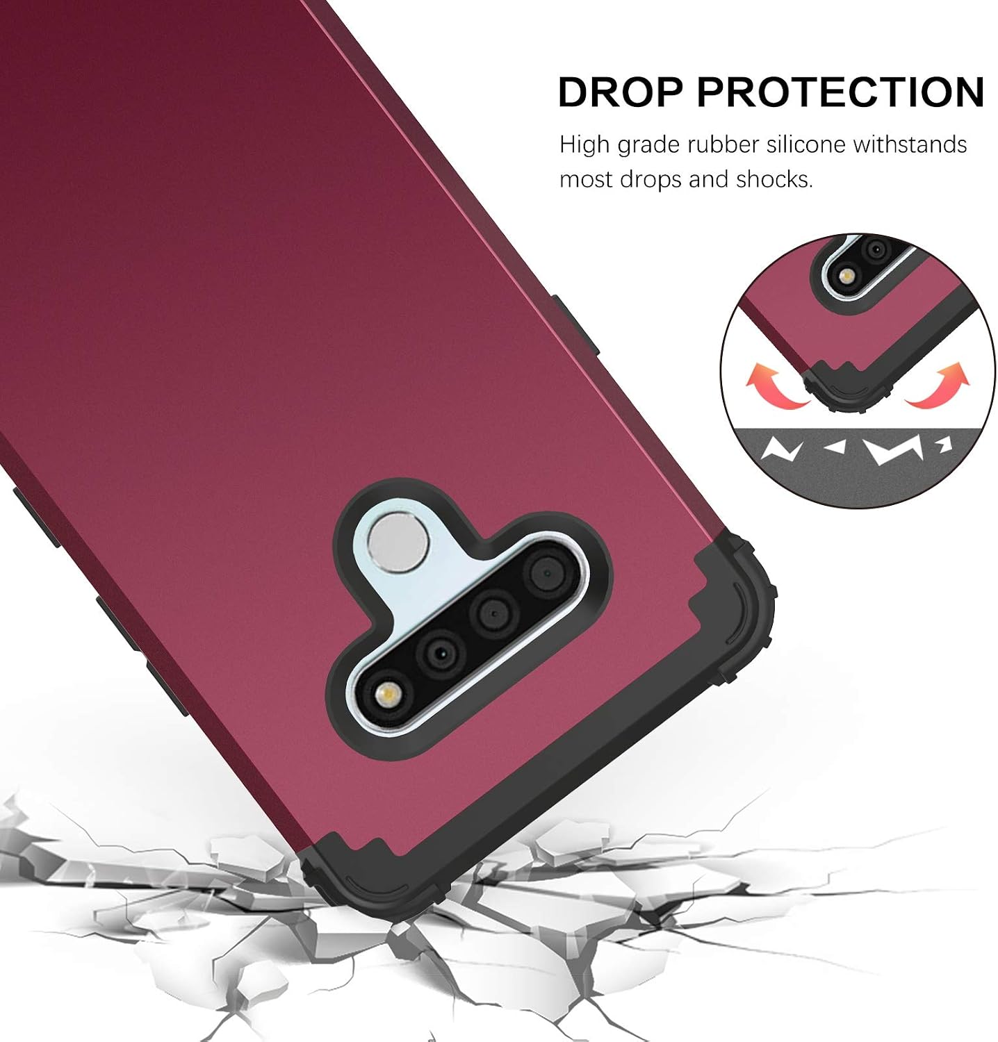 BENTOBEN Compatible for LG Stylo 6 Case, Heavy Duty Shockproof 3 in 1 Hybrid Hard PC Soft Silicone Bumper Anti-Slip Three Layer Full Body Protective Phone Case Cover for LG Stylo 6 (2020), Wine Red