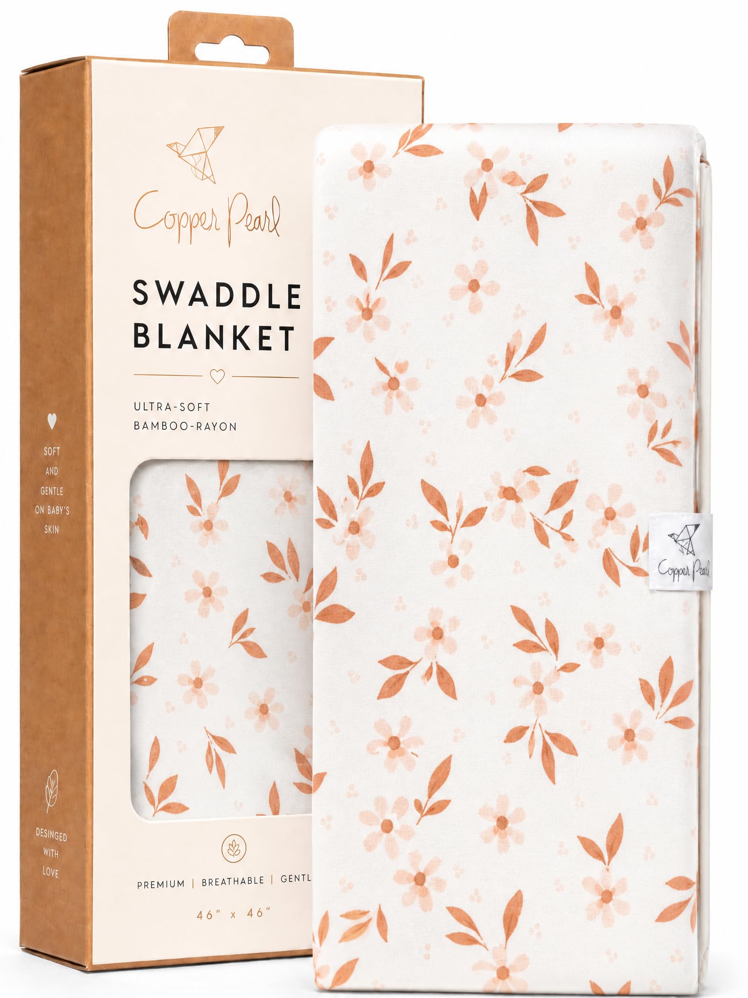 Copper Pearl Swaddle Blankets for Newborns | Soft Stretchy Receiving Blankets for Boys and Girls | Large 46 x 46 Inch Baby Blankets | Lightweight and Breathable Swaddles | Rue