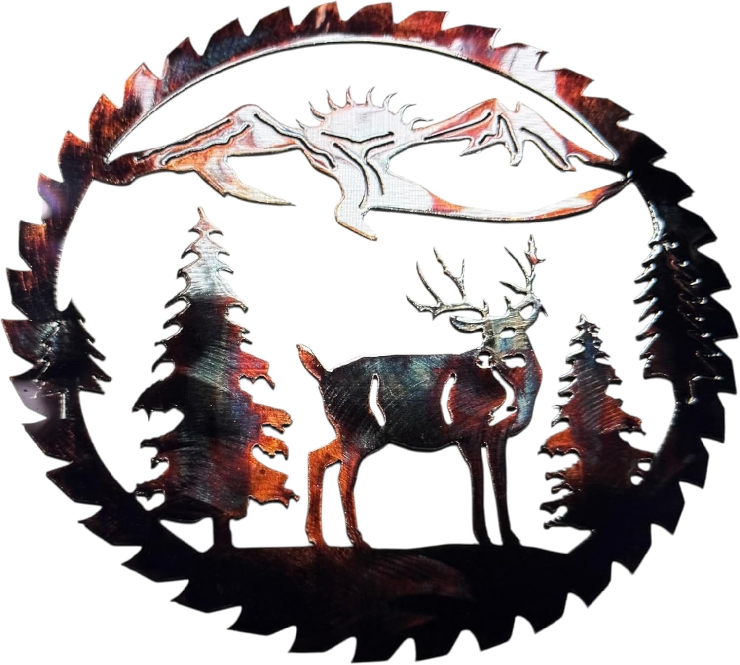 Deer Mountain Saw Blade Metal Art 14"