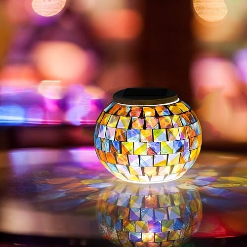 Miniatura 9 de Bola de mosaico de vidrio que cambia de color, luces LED de jardín, luces solares recargables, luces solares de mesa impermeables para exteriores