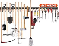 68" All-Metal Adjustable Garden Tool Organizer Wall Mount - Heavy Duty Garage Storage Hooks for Shovels, Rakes, Brooms & More