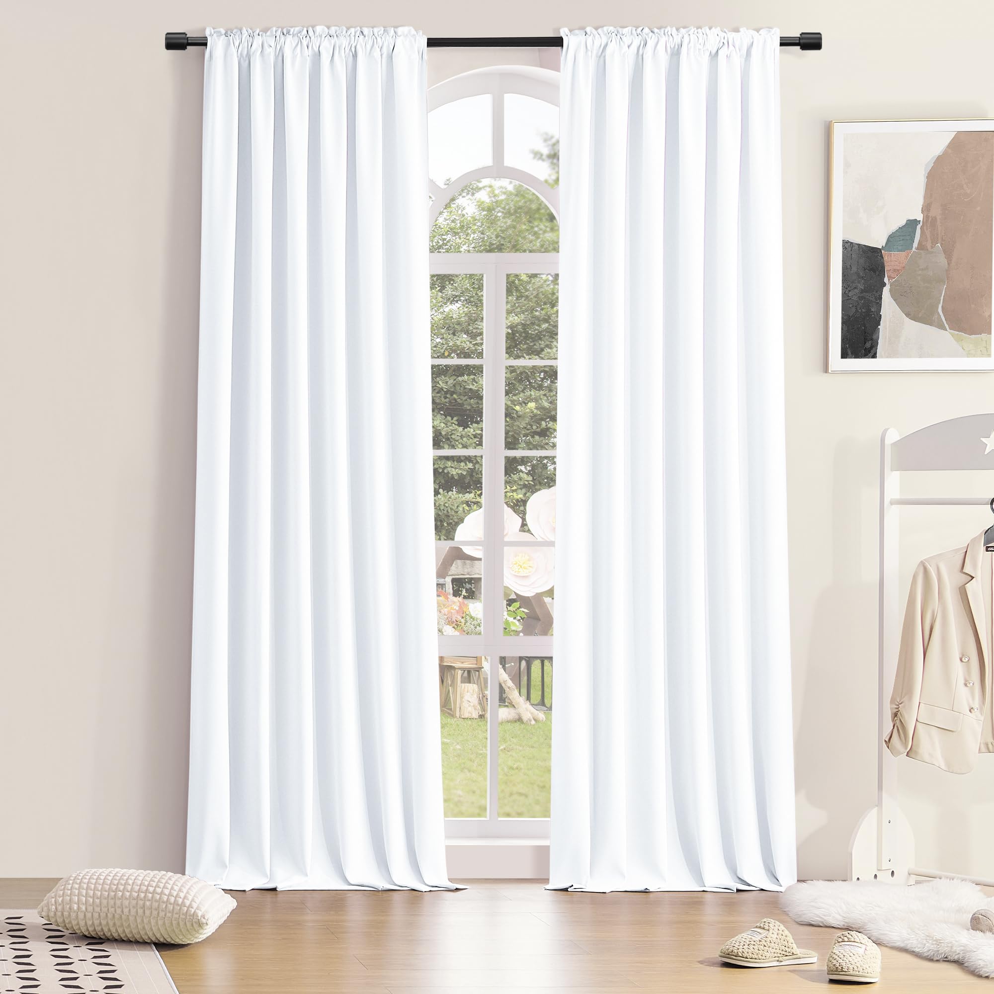 DONREN Patio Door Half Blackout Curtain Panels,108 inch Length Ceiling to Floor Extra Long Energy Efficient Drapes Curtains for Sliding Glass Door(Pure White,2 Pieces,5FT x 9FT,W 60 x L108)