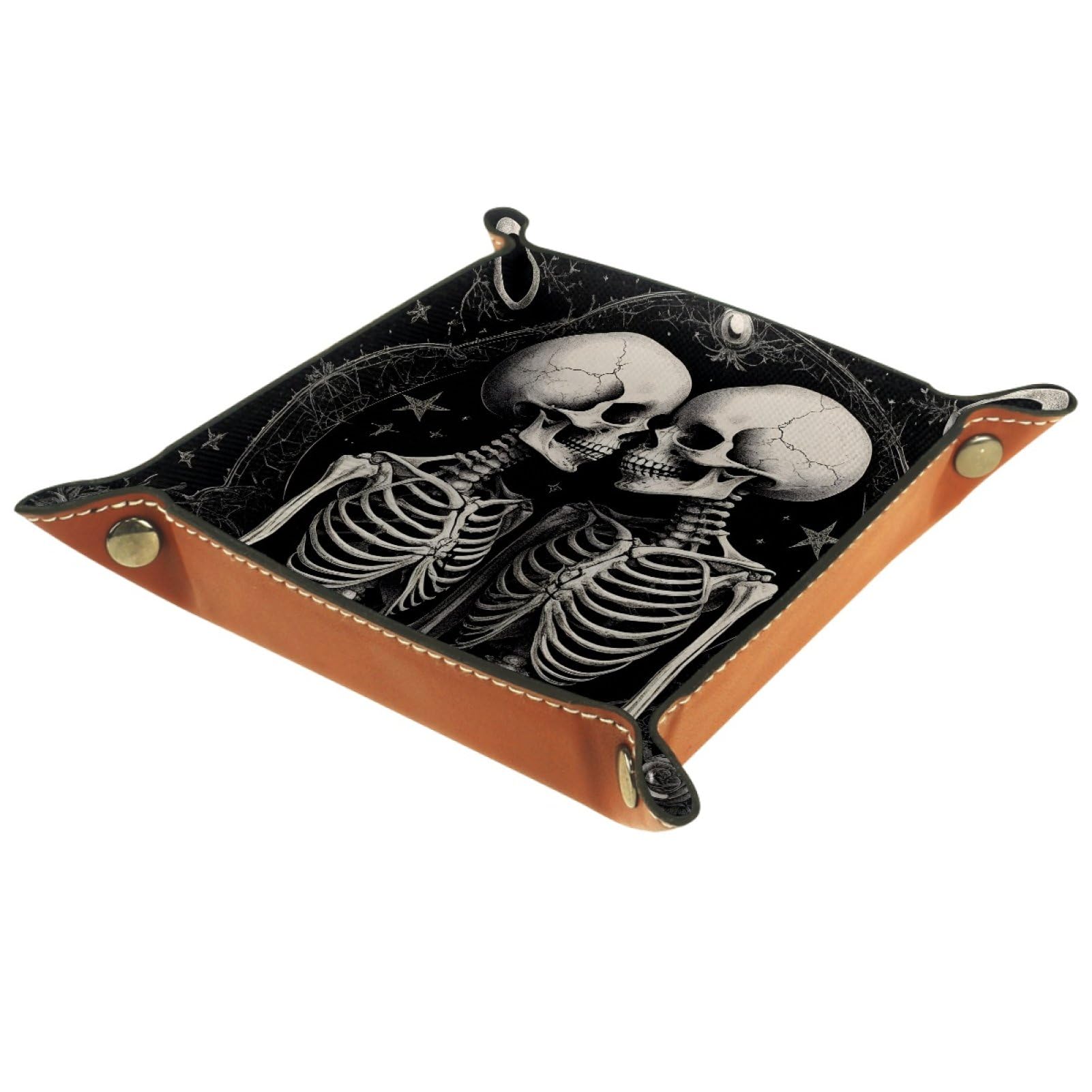 VAPOKF Skeleton Couple Portable Folding Dice Rolling Tray, Microfiber Leather Dice Holder for Dice Games Like RPG, DND and Other Table Games