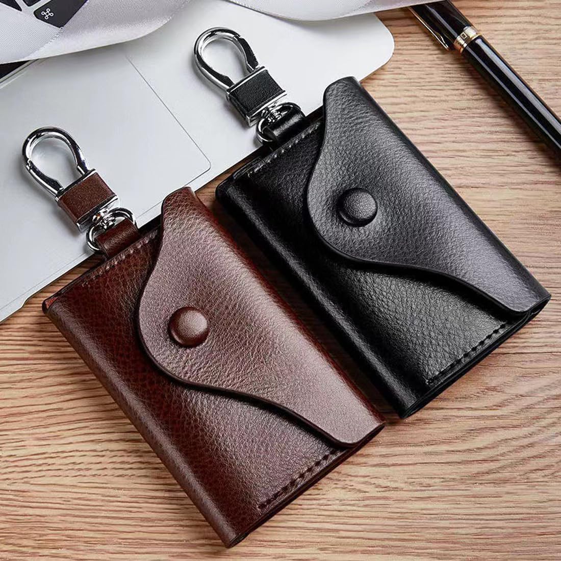 Genuine Leather Key Case for Men Women - Large Capacity Key Holder Bag