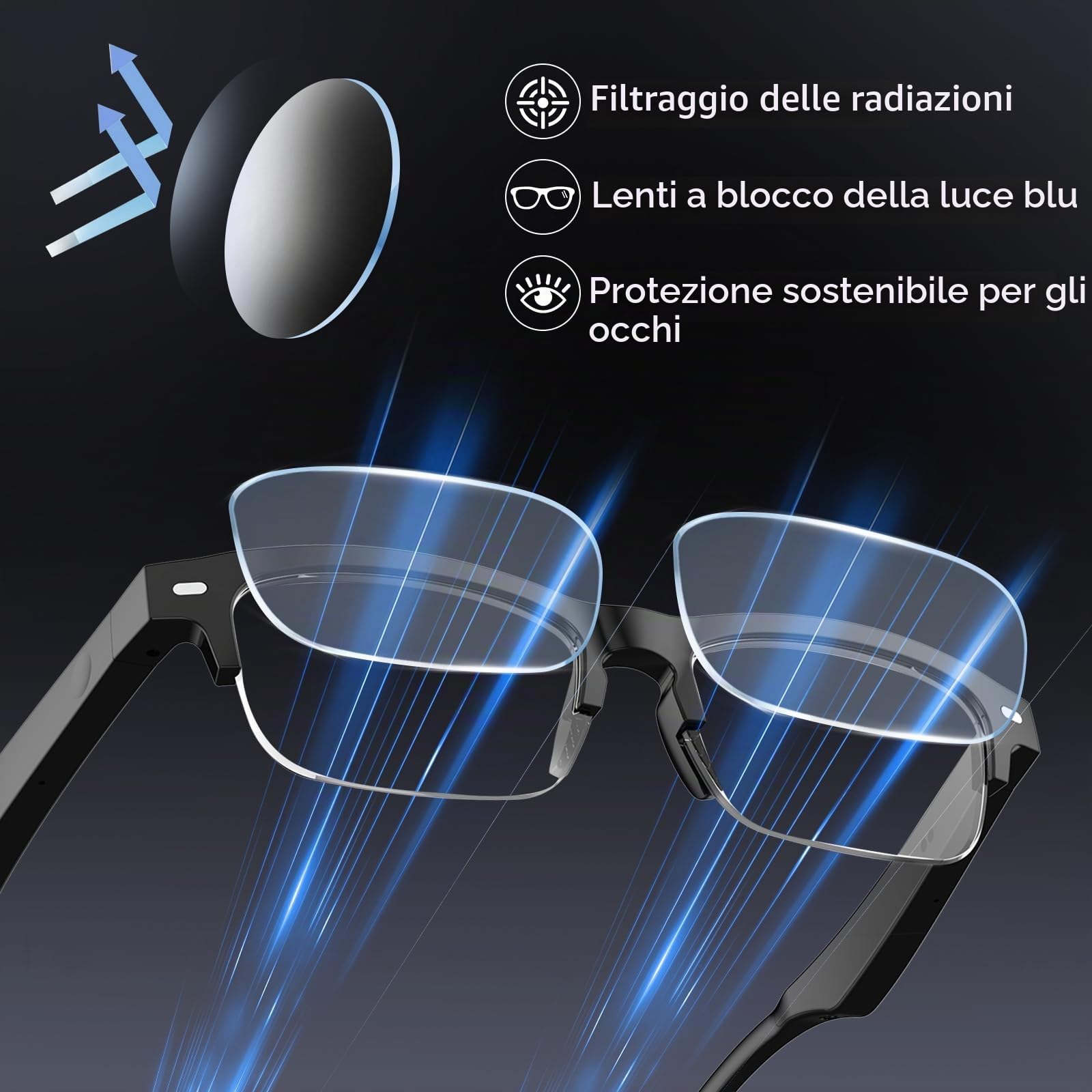 Occhiali Intelligenti IA, Occhiali di Traduzione Bluetooth con 164 Lingue, Lenti Fotocromatiche, Design Semi-Montatura, Applicazione Gratuita, Occhiali Bluetooth per Lavoro, Viaggi e Passeggiate