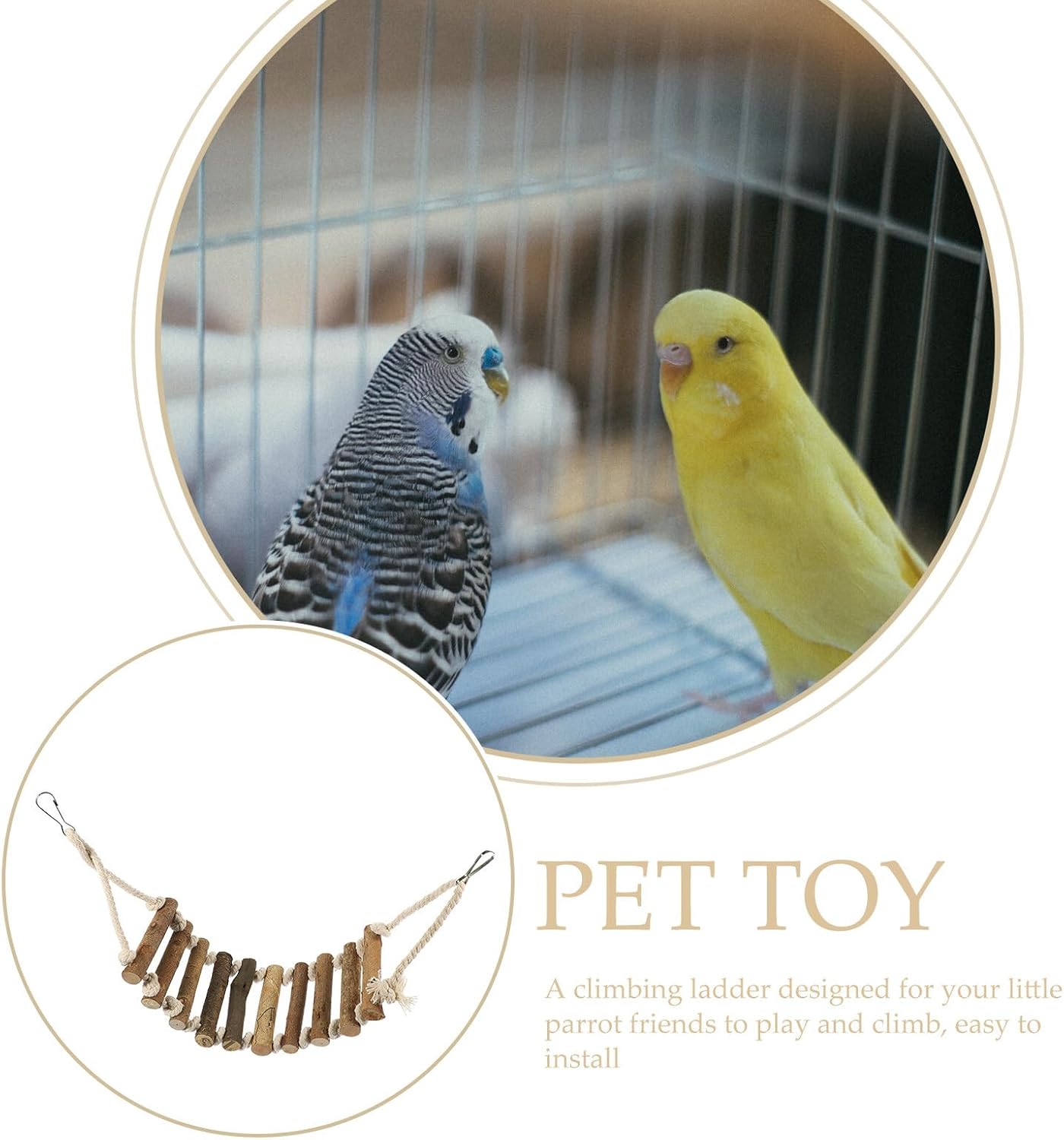 Bird Cage Wooden Ladder Parrot Climbing Plaything Natural Wood and Rope Parakeet Cage Accessory for Indoor Bird Enrichment