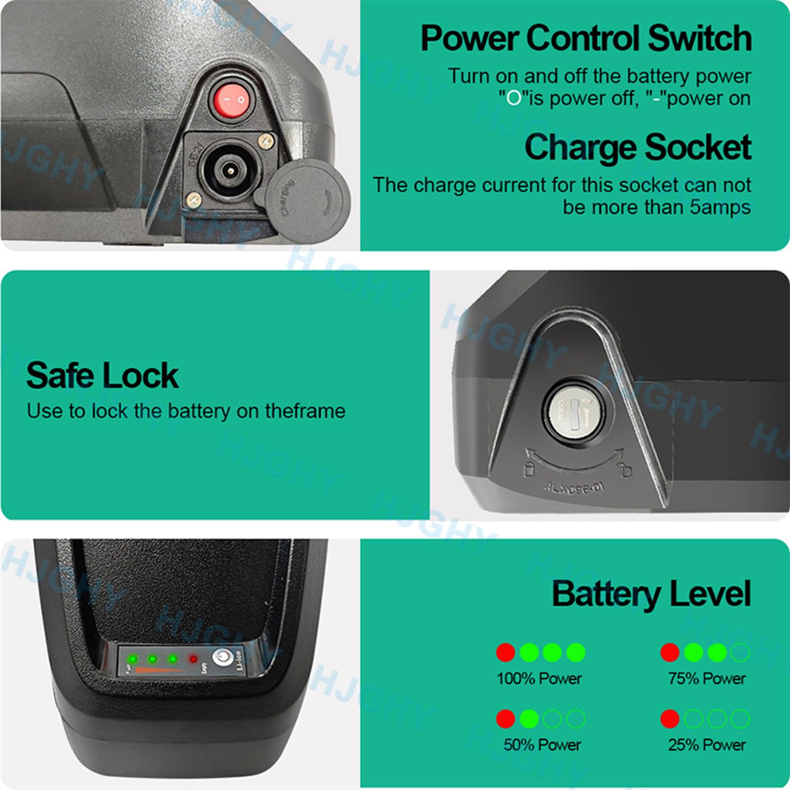 Lithium-Akkupack 36V 10Ah 15Ah Unterrohr-Akku 48V 21Ah 24,5Ah E-Bike-Akkus 52V 17,5Ah 20Ah Einrad-Akkus mit Ladegerät