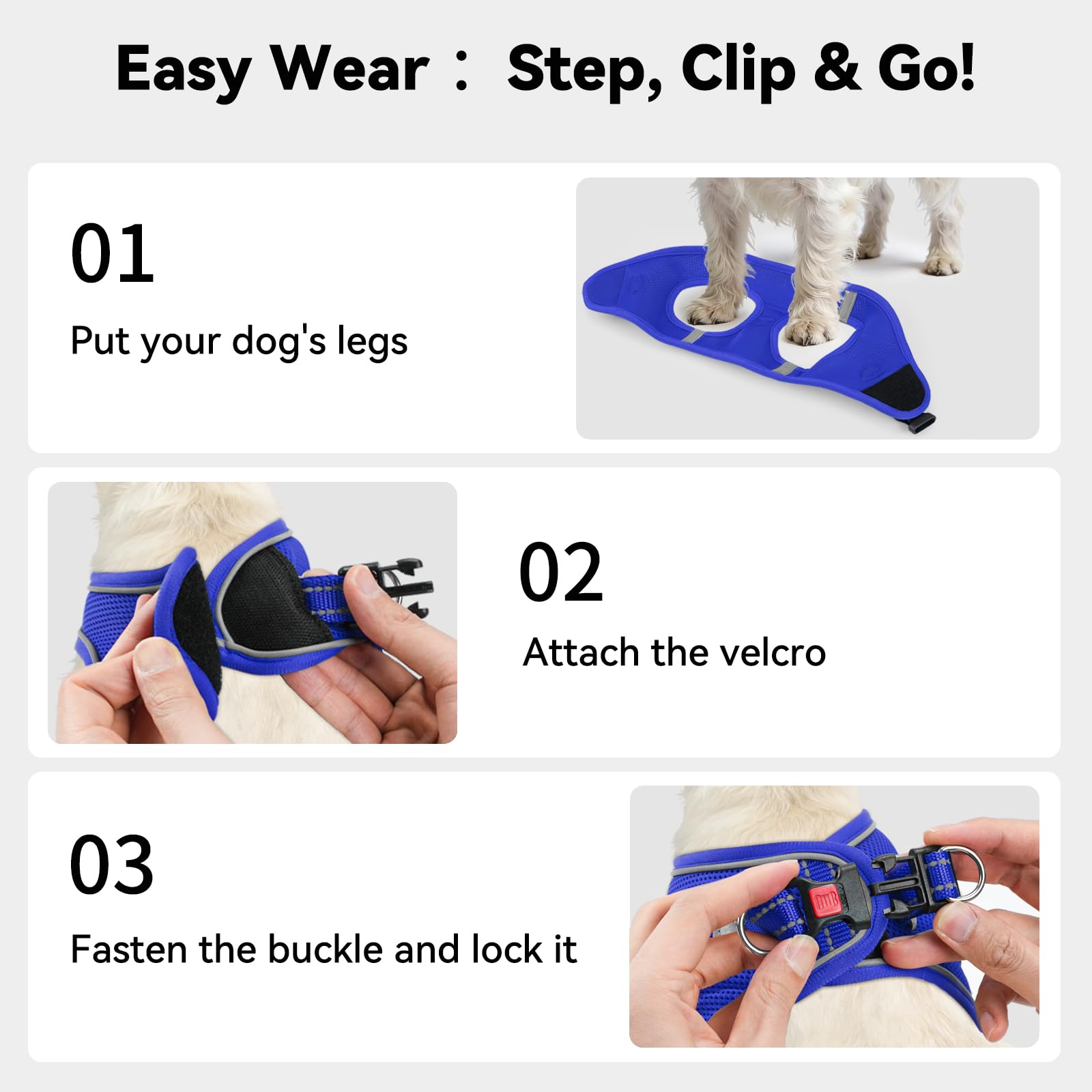 Joytale Arnes Perro, Reflectante Cómodo Transpirable Arnés, Perros Arneses Chaleco para Gato y Cachorros Perro, Azul, XS — view 11