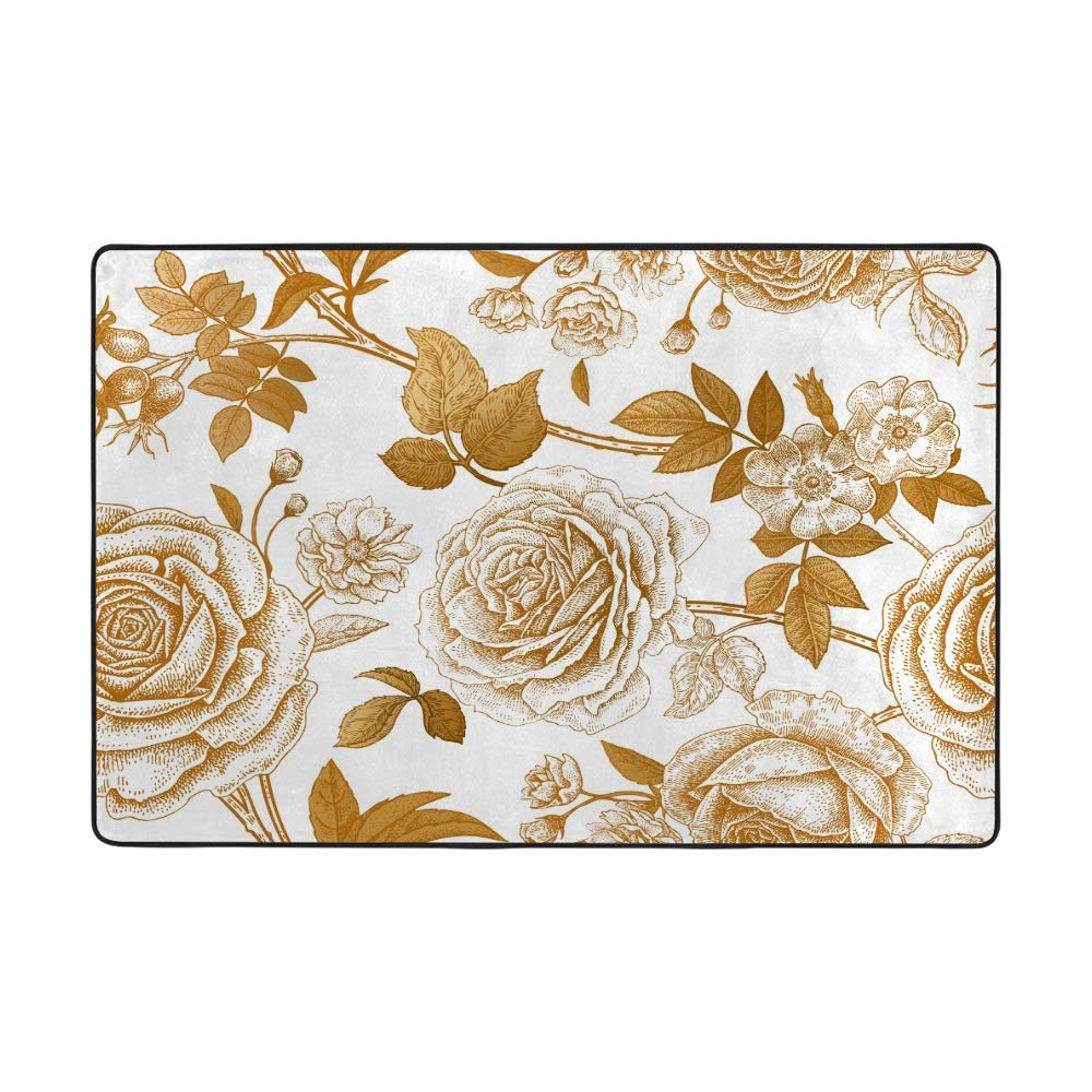 Tapis en velours corail et roses dorées au design luxueux et raffiné