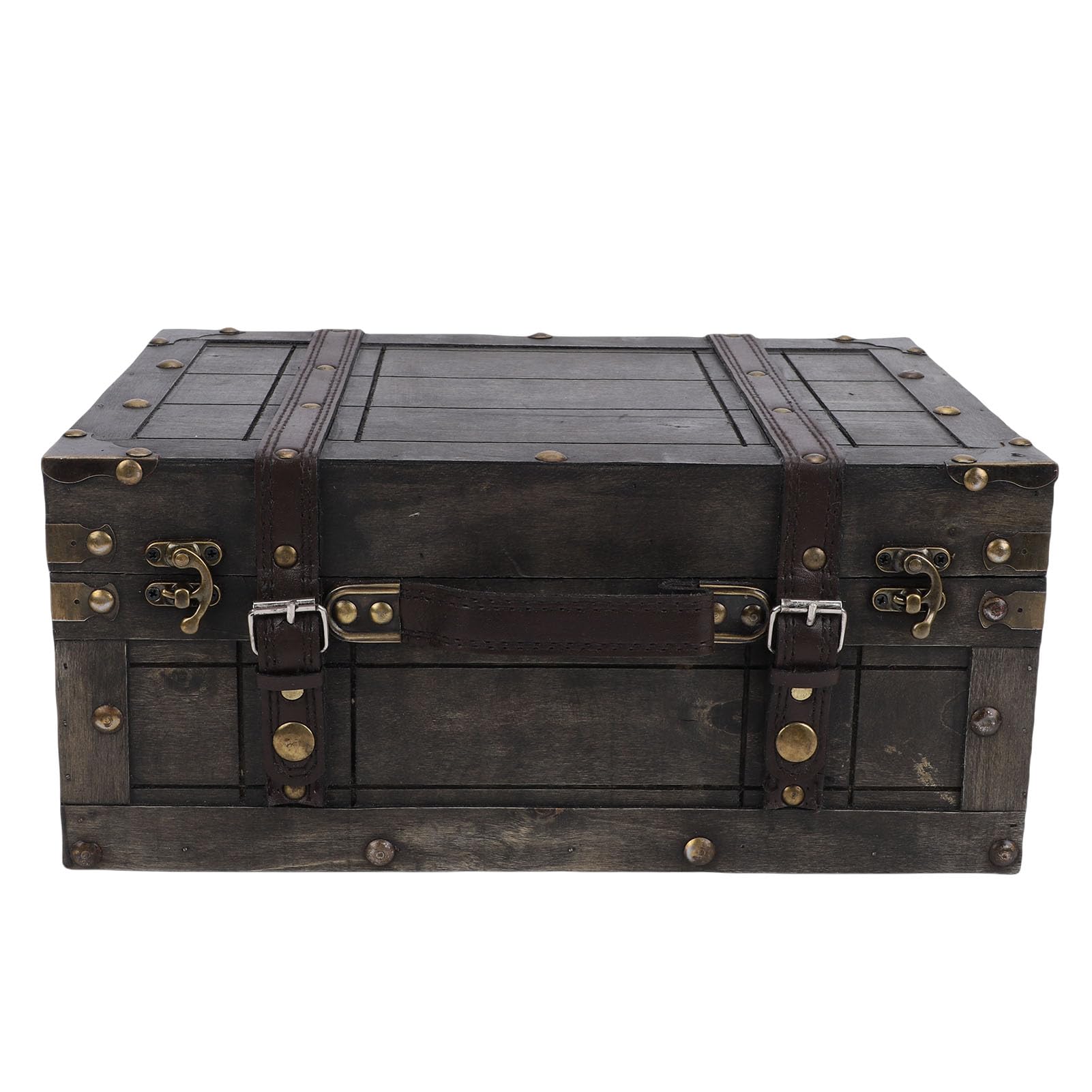Pssopp Baúl de Cajas de Almacenamiento, Caja de Maleta con Asa de Cuero de PU con Tapa con Bisagras para Colección de Joyas, Accesorios de Fotografía, Equipaje Vintage de Madera, Baúl de Equipaje