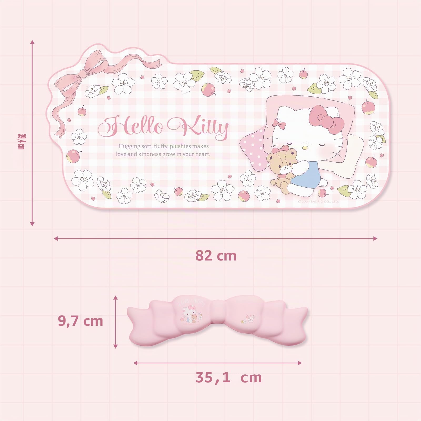Set de Alfombrilla y Reposamuñecas Kuitmor Anime Kawaii - Alfombrilla de Escritorio Antideslizante con Reposamuñecas de Lazo y Espuma Viscoelástica para Teclado y Ratón, Ideal para Gaming y Oficina en