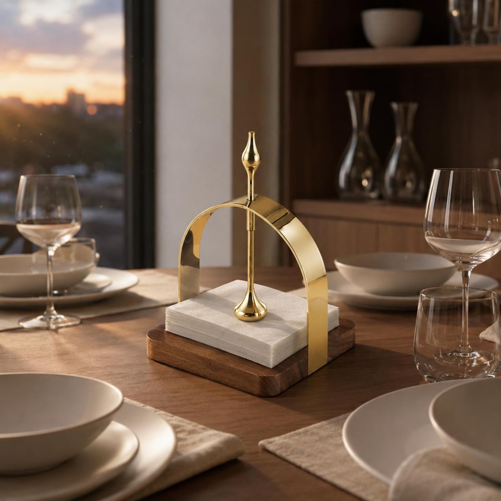 Gralara Porta Pañuelos Acabado Pulido Servilletero Moderno Forma Estable Porta Servilletas Mesa, Dorado, Dorado, 15 15CM