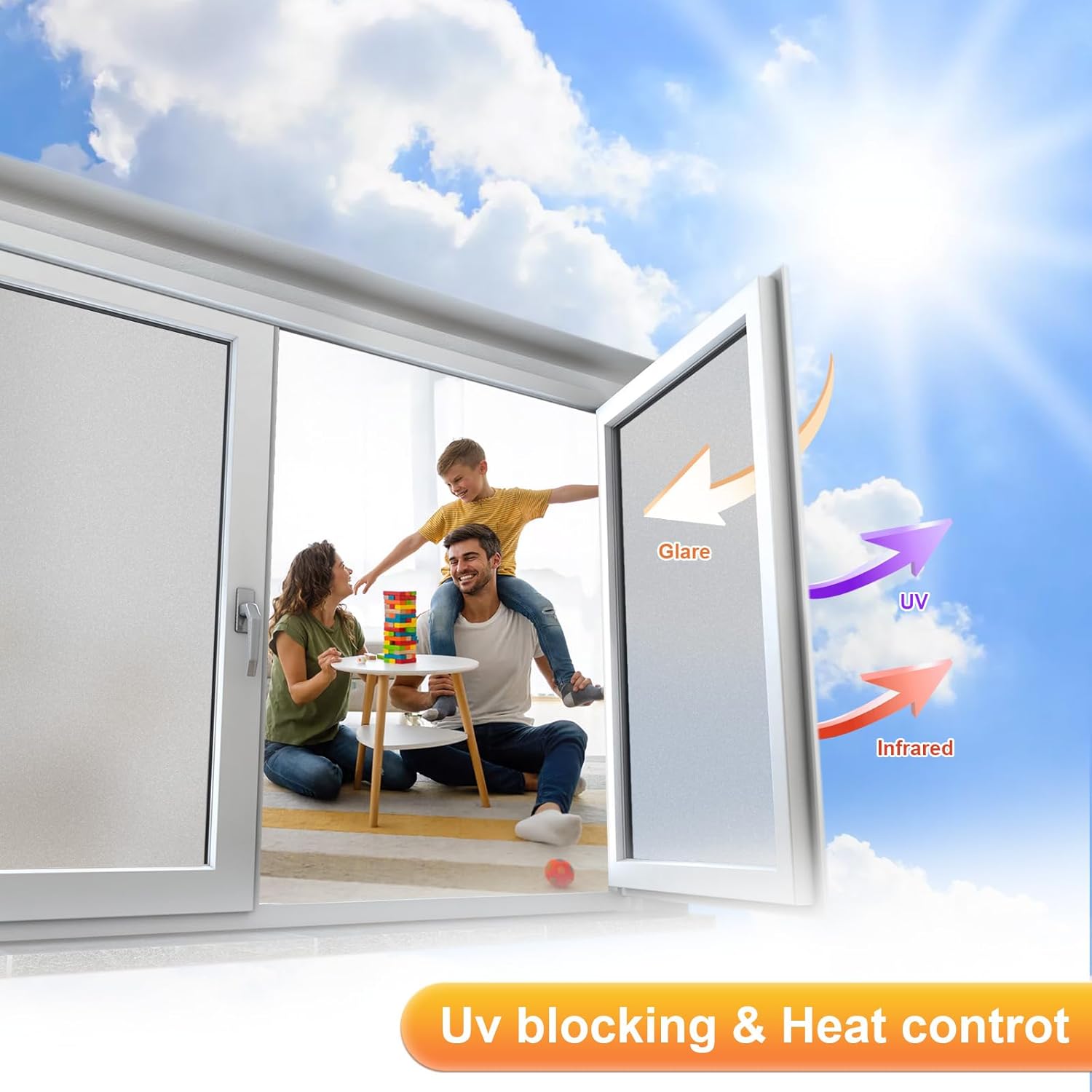 Frosted Window Privacy Film Glass Window Film Sun Blocking, Static Clings Removable Frosting Bathroom Door Window Covering, White,35.4 Inch x 118.1 Inch