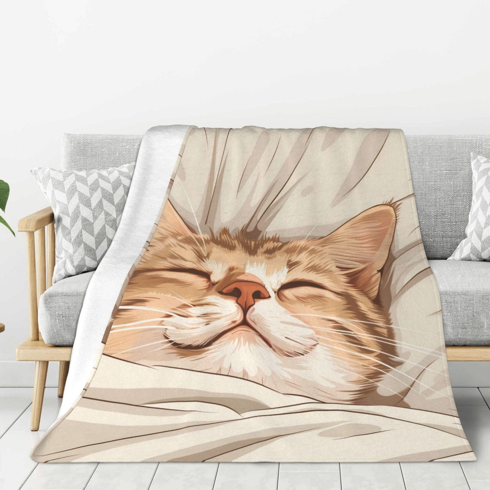 Katzen-Schlafdecke, 152,4 x 203,2 cm, superweiche und gemütliche Plüschdecke für Schlafsofa, leichte und bequeme Flanelldecke, warm für alle Jahreszeiten